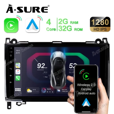 Autoradio 2+32GB Android 13 GPS WiFi per Mercedes-Benz A/B Klasse W169 W639 W245 - Immagine 1 di 4