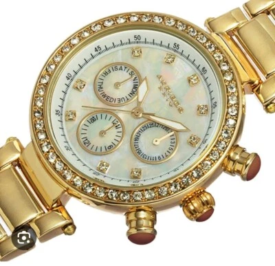 Akribos XXIV Women's Crystal Bezel Mother of Pearl Gold Tone Watch - Image 1 of 4