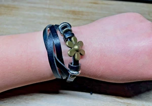 Unisex Steel Leather Multi Layer Charm Love Ring Bracelet Chain Wrist Gift - Picture 1 of 3