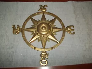 Vintage Solid Brass Star Nautical Compass Rose Directional Wall Hanging 12” - Picture 1 of 4