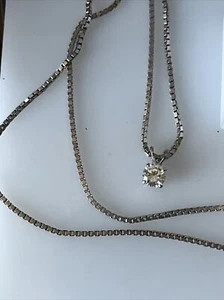 Hermoso Collar Solitario Plata Esterlina 925 CZ 18" Caja Cadena 5mm 7B - Imagen 1 de 4