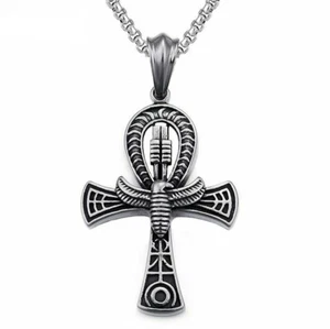 Mens Ancient Egyptian Ankh Cross Pendant Necklace Stainless Steel Chain - Picture 1 of 5