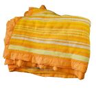 Vintage 70s Orange Yellow Waffle Weave Acrylic Trim Blanket Striped Queen Retro