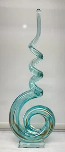 Blue Twisted Abstract Art Glass Spiral Figurine 14 3/8" New Murano Style W Base - Picture 1 of 5