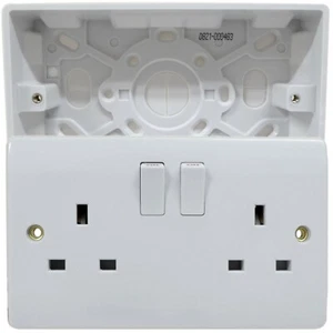 2 Gang 13 Amp Wall Socket with 25mm Surface Mount Pattress Back Box Double Twin - Picture 1 of 8