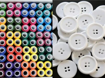 COMBO FANCY BUTTON 12 PCS & SPOOL SET 4 THREAD/DHAGA 135 MTR EACH SEWING GIFT - Image 1 of 3