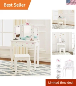Pretend Play Kids Vanity Table and Chair Vanity Set with Mirror Makeup Dressi... - Picture 1 of 8
