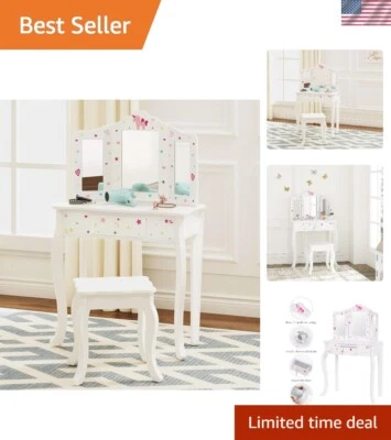 Juego de tocador y silla de tocador para niños Pretend Play con espejo maquillaje vestido... Foto 1 de 4