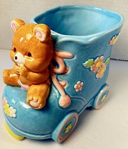 Geo. Z. Lefton Japan Baby Planter 07690 Vintage 1990 Teddy Bear Riding On Shoe - Picture 1 of 12