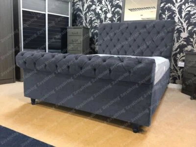 Plush Velvet Upholstered Sleigh Bed Lift Up Storage&Mattress Double King 6FT 3FT - Image 1 of 4