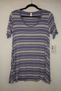 Nueva con etiquetas Camiseta LuLaRoe Perfecta Talla XXS Púrpura Gris Rayas Rayón - Imagen 1 de 4