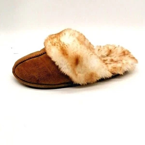 Jessica Simpson Womens Slip On Scuff Slippers Tan Faux Fur Lining & Trim S 6- 7 - Picture 1 of 9