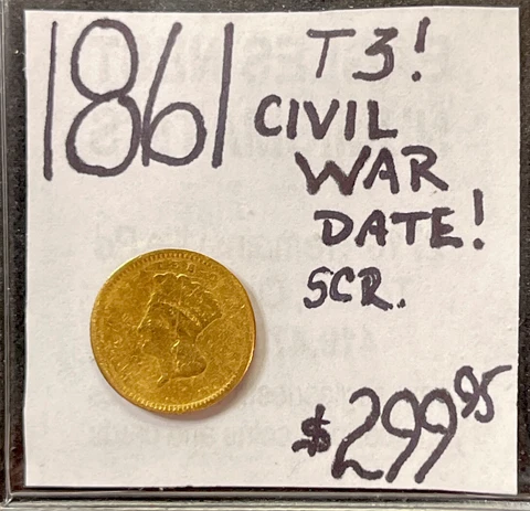 1861 $1 Indian Head Princess Type 3 Gold Dollar (Civil War Era Coin) ENN Coins Cover