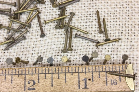 Old 1/2” Brass 50 NAILS Escutcheon Tarnished Patina small flat head BRAD Vintage Cover