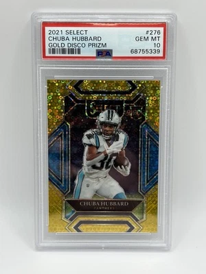 🏈 2021 SELECT CHUBA HUBBARD ROOKIE GOLD DISCO PRIZM /10 PSA 10 🔥💥 - Image 1 of 2