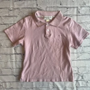 Vintage Burberry Pink Polo Shirt 80/90s Womens Short Sleeve Preppy Logo Spellout - Picture 1 of 14