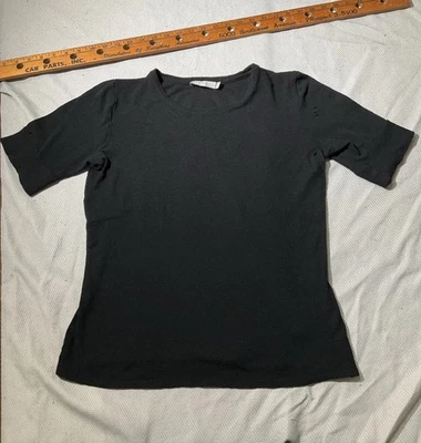 Camisa Vince Para Mujer Grande Negra 100% Lana Tejida Informal Minimalista Capa Base Top Foto 1 de 4