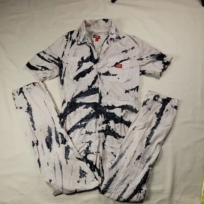 Dolls Kill x Dickies 领带染料工作服女式小号棉质白色灰色 — 第 1/4 张图片