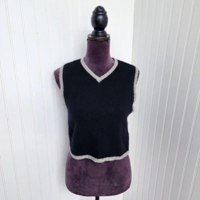 Chaleco para mujer The Limited negro gris angora lana de cordero cuello en V para mujer suave difuso S Foto 1 de 4