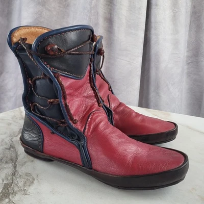 Hand Crafted Red/Navy Leather Moccasin Boots Women's Size 8 - Image 1 of 4
