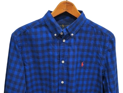 Ralph Lauren niños talla (18-20) Camisa a Cuadros Manga Larga Abotonada Azul/Negro ¡USADA EN EXCELENTE ESTADO! Foto 1 de 4