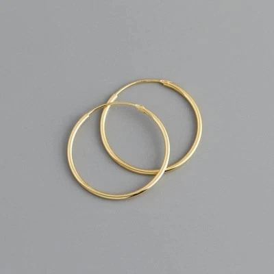 One Pair Sterling Silver 18K Gold Plated Vermeil Hoop Earring, Hoop Earrings 15 - Image 1 of 2