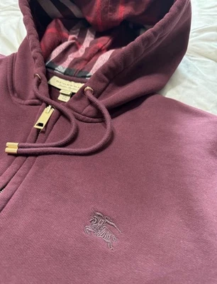 Burberry Zip Up Check Hood Burgundy Size S - Image 1 of 4