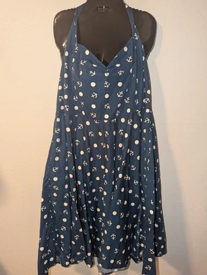 Hell Bunny Women's 4X Vixen Blue White Anchor Halter Dress Knee Length Retro - Image 1 of 2