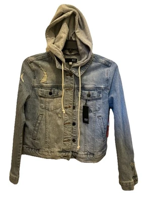 NWT~Women's KUT From The Kloth Distressed Hooded Denim Jacket Sz Medium - Image 1 of 4
