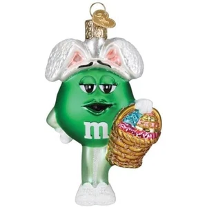 Old World Christmas M&M's Green Easter Glass Hanging Ornament FREE BOX - Picture 1 of 5
