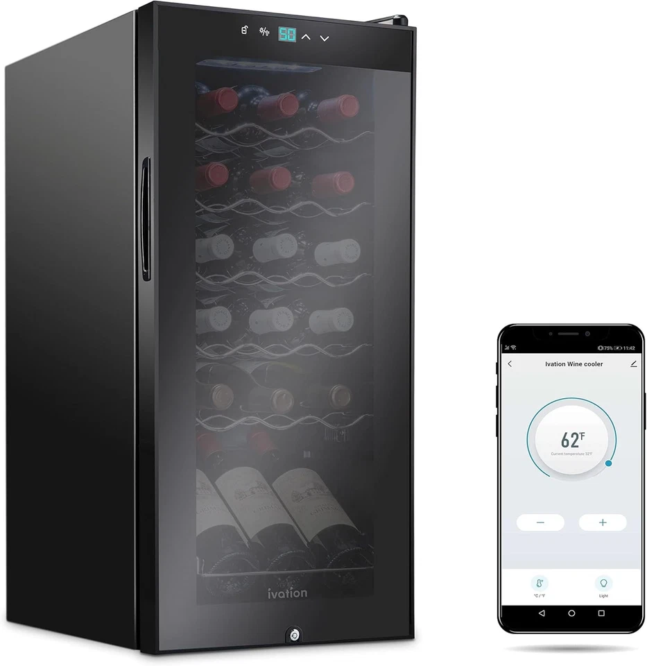 Ivation 18 Bottle Compressor Wine Cooler Refrigerator with Wi-Fi Smart App Co...
