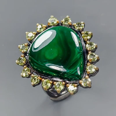 Regalo Navidad 30 ct Anillo Malaquita Natural Plata de Ley 925 Talla 8/R432260 Foto 1 de 4