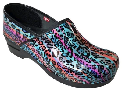NWOT SANITA Professional Clogs US SZ 9 - 9.5 EU 40 Patent Leather Leopard Print - Image 1 of 4