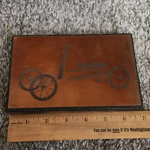 Large Antique Wood Block Copper Printing Plate Irish Mail Hand Car Rowing Tricyc - Picture 1 of 6