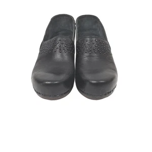Dansko Mavis Nubuk Slip On Clog Black Leather Women 38 US 7.5-8 Metal Studs - Picture 1 of 6