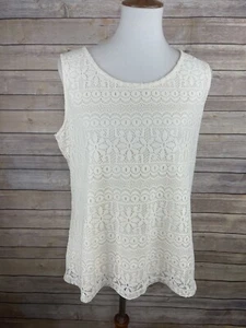 Susan Graver Medium Spitze U-Ausschnitt ärmellos Top creme gefüttert Boho Bluse einfarbig QVC - Bild 1 von 10