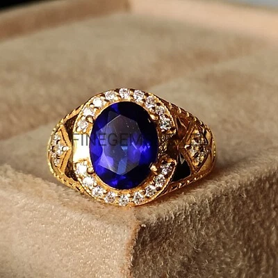 Joyería de plata 925 con anillo de oro y rodio de plata para hombre con piedras preciosas azules de zafiro de laboratorio Foto 1 de 4