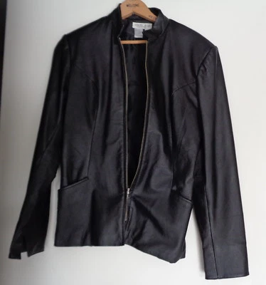 Chaqueta de Cuero con Cremallera / Newport News Estilos Fácil / Mujer Med. Foto 1 de 4