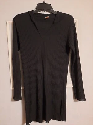 Tropical Escape Negro Natación Cubrir Sudadera con Capucha Manga Larga Acanalada Talla Pequeña Foto 1 de 4