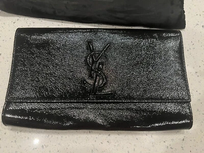 Authentic Yves Saint Laurent Large Clutch Patent Black Color With Dust Bag - Image 1 of 4
