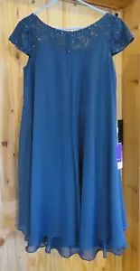 JJs House Mother of the Bride Empire Scoop Knee Length Chiffon Lace Sequins Dres - Picture 1 of 20