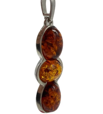 CIONDOLO IN AMBRA NATURALE ARANCIONE AUTENTICA PER COLLANA DONNA IN ARGENTO 925. - Immagine 1 di 4