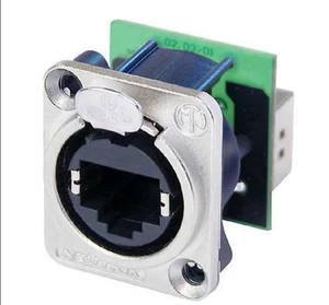 NEUTRIK NE8FDP CAT 5/6 RJ45 Feed-Thru D Series Panel Mount Jack - Nickel - Picture 1 of 2