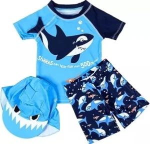 MSemis Niños Pequeños Tiburón Bro 3 Piezas Atletismo Nadador Conjunto - TALLA: XS 6/9mo - Imagen 1 de 5