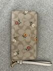 Coach Long Zip Around Wallet Signature Canvas With Floral Print Pre Owned
