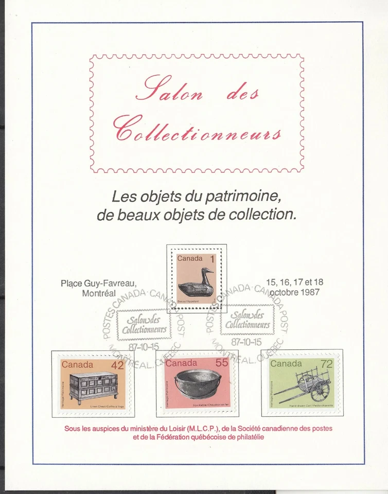 CANADA SALON DES COLLECTIONNEURS MONTRÉAL 1987 - OBJETS DU PARTIMOINE HERITAGE  - Image 1 of 1