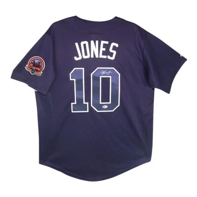 Chipper Jones auto 2006 Atlanta Braves 40th Anniversary Navy Blue Jersey BECKETT - Image 1 of 4