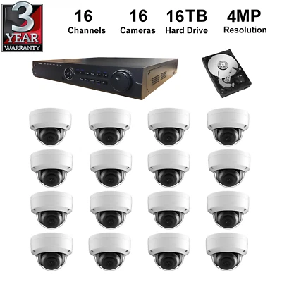 NVR Kit:16 Channel NVR+Preinstalled 16TB Disk+4MP IP Cameras (16 Pieces)