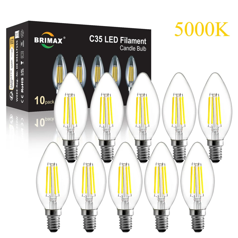 BRIMAX C35 E12 LED Candle Light Bulbs Daylight White 5000K 4/6W Chandelier Bulbs - Image 1 of 4