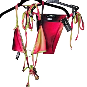 PrettyLittleThing Multi Tie Dye O Ring Triangle Bikini Set 0 Bottoms, 6 Top NWT - Picture 1 of 10